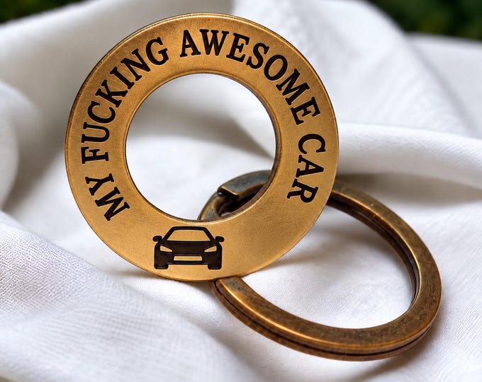 Personalised New Car Keyring, Solid Brass New Car Gift, Engraved Car Keychain for Mum Dad