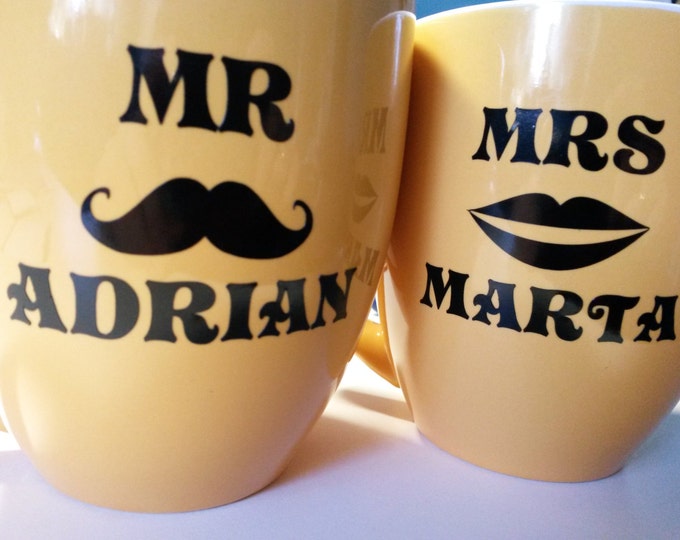 Personalised Vinyl Sticker Mr & Mrs for Mug with your Name IDEAL GIFT BIRTHDAY