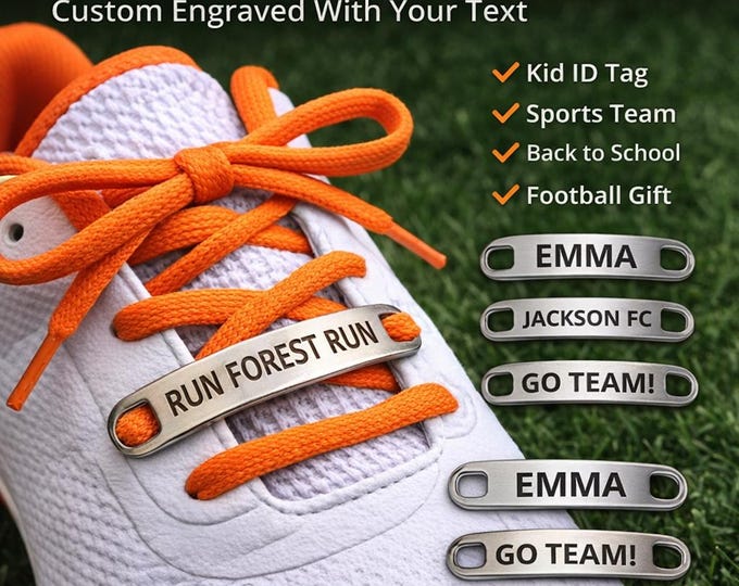 Personalized Shoelace Tags, Custom Shoe Name Plate, Engraved Lace Charm, Kids Shoe ID Tag, Sports Team Gift, Back to School Name Tag