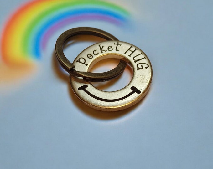 Personalized Pocket Hug Coin Brass Keyring Long Distance Relationship Hanging Ornament  Gift  for Her Him Custom Pocket Hug Token
