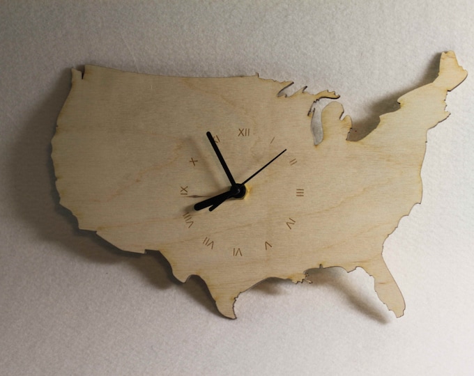 Custom Unique  Bespoke USA  Shape Clock USA  Map Wooden