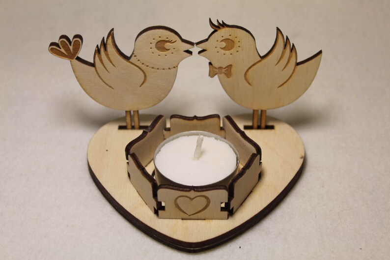 Valentine's Day Tea Light Garden Bird Candle Holder Wooden Etsy