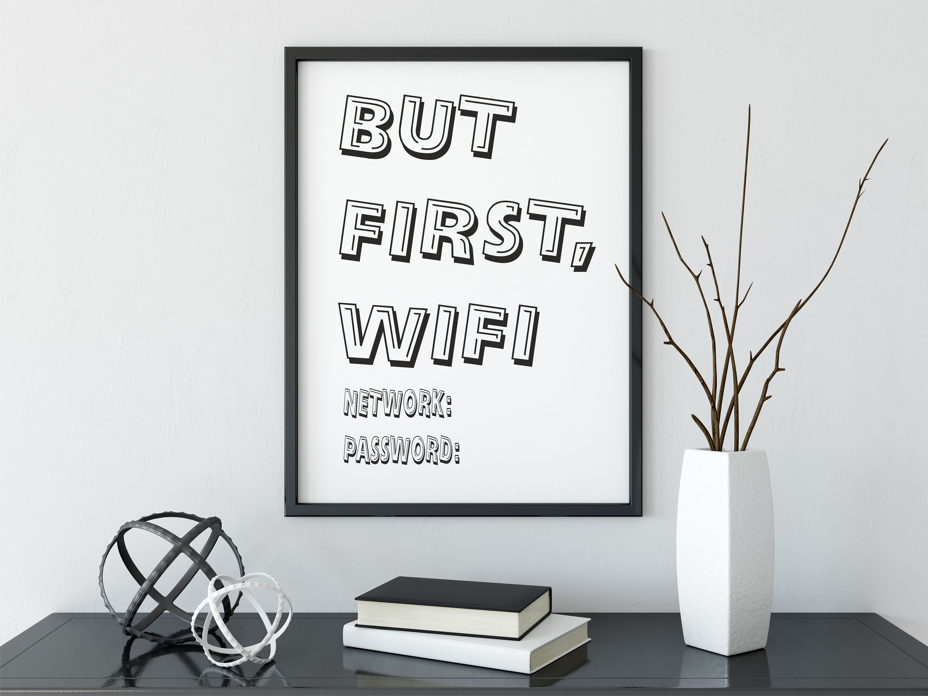 Digital Wall Art Printable colour font pdf Funny Signs Home Studio Office  Minimalist Motivational Wall Decor Print But First Wifi