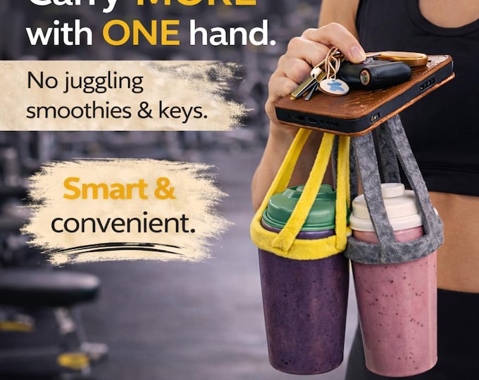 Gym Bottle Holder for 2 Drinks – Smoothie & Protein Shake Carrier, Hands Free Cup Holder, Fitness Accessory