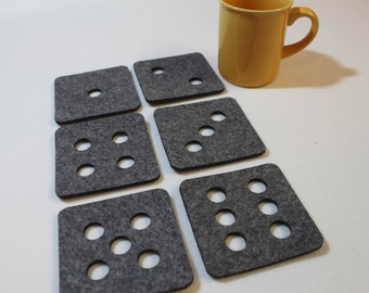 Felt Coaster Square Dice Designs    Set of 6  pieces  Felt  4 mm