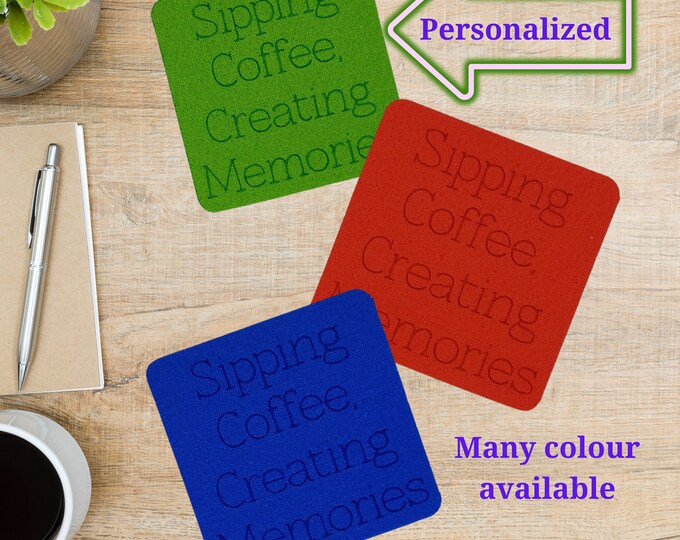 Personalised Christmass Gift Text on Felt Coasters  Square shape  Set of 4 Pieces Wedding Gift Him Her  Coffee lover Customized home decor