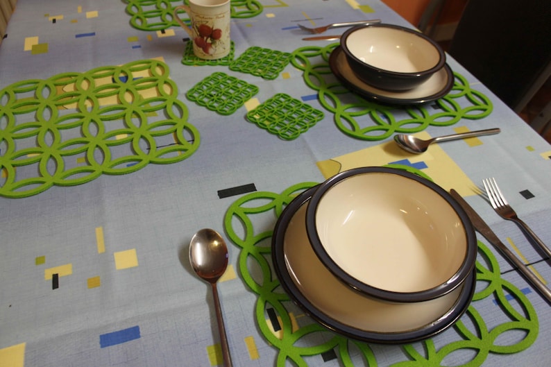 Felt Placemats and Coaster Circle Round Designs Table Mats Set Etsy