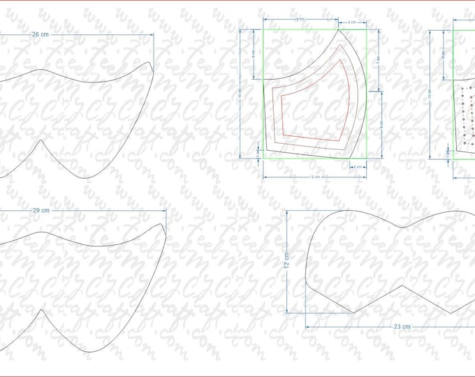 Face mask pattern template 3 type of style  shape pdf svg dxf