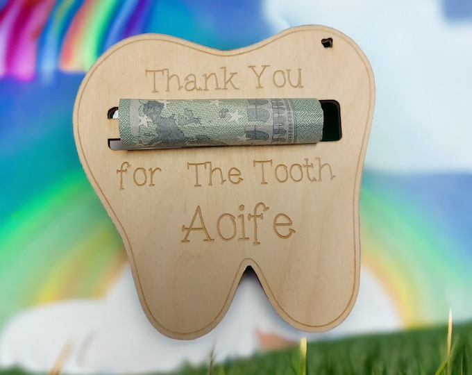 Magical Tooth Fairy Money Holder: Wooden Tooth Shaped Money Holder