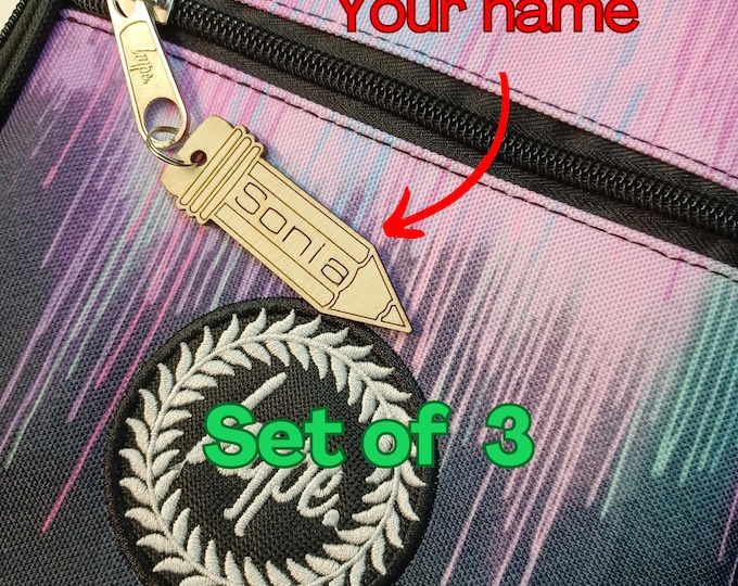 Personalized Keychain Pencil shape  Back to School Backpack Tag Lunch Bag  Water Bottle Tag Small Tag  Diaper Bag Tag Set of 3