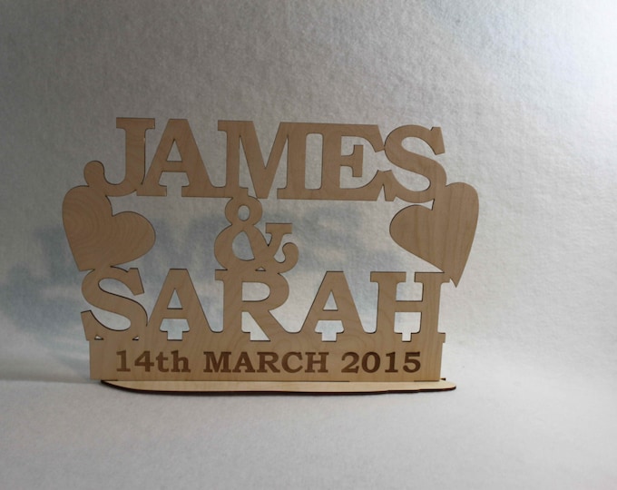 Mr & Mrs Personalized Wood Engraved  Wedding or Family Name Anniversary, Mothers Day, Birthday Gift Free Stand