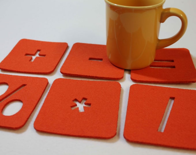 Felt Coaster Square Mathematics felt Designs Maths   Set of 6   Felt  4 mm