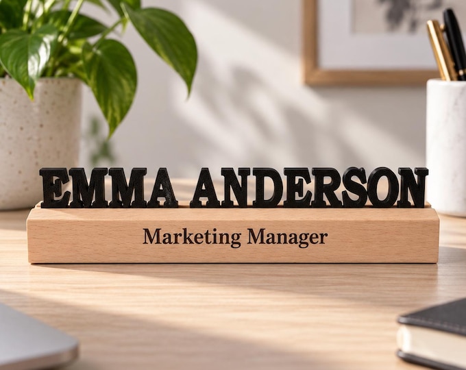 Personalized Desk Name Plate, Custom Office Desk Sign, Wooden Name Plaque, Boss Gift, Coworker Gift, Executive Desk Decor