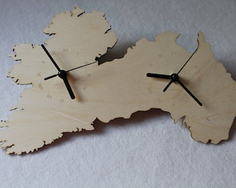 Irland und Australien verbunden Map Clock Landform Uhr hölzerne Karte IE und AU Uhr handgefertigt Irland ich bin ein Weihnachtsgeschenk