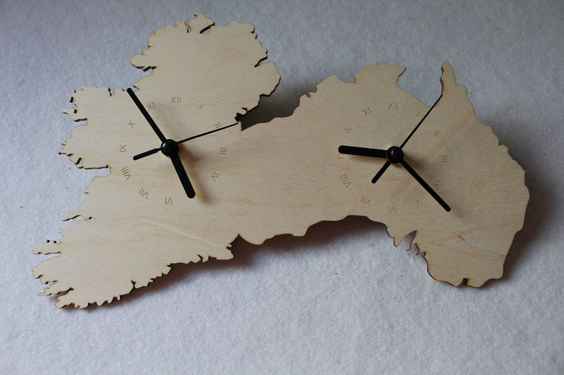 Ireland and Australia Connected Map Clock Country shape clock wooden map IE and AU clock handmade Ireland I'm irish Xmass gift image 1