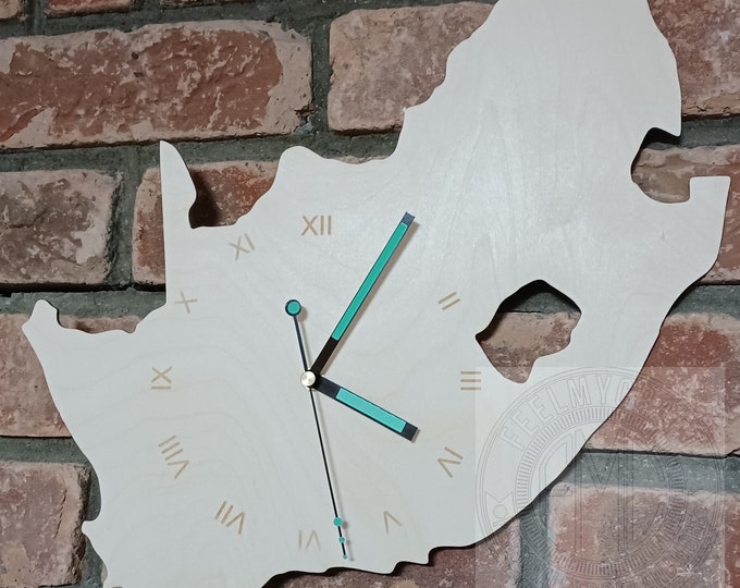 Custom Unique  Bespoke South African shaped clock  Map Wooden