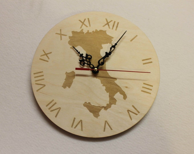 Unigue Shape Bespoke Italian Country Clock Italian Map Wooden 29cm size