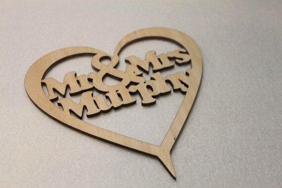 Custom Personalised Mr & Mrs Wedding Gift CakeTopper Wooden Heart With Names Laser Cut I'm Irish gift