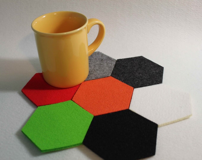 HEXAGON Felt Coaster Simple Shape hexagone  Felt  Set of 7