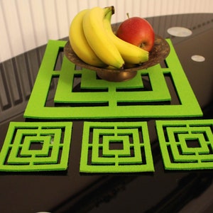 Square Grille Felt Placemats and coaster Mats Set of 4 Laser Cut