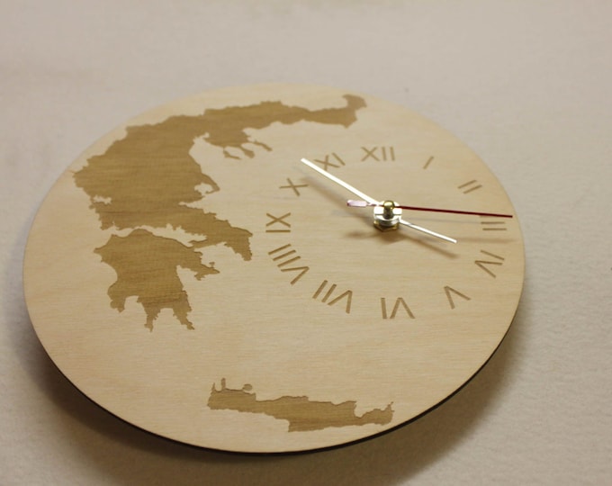 Unigue Shape Bespoke Greece Country Clock Greece Map Wooden I'm Greece