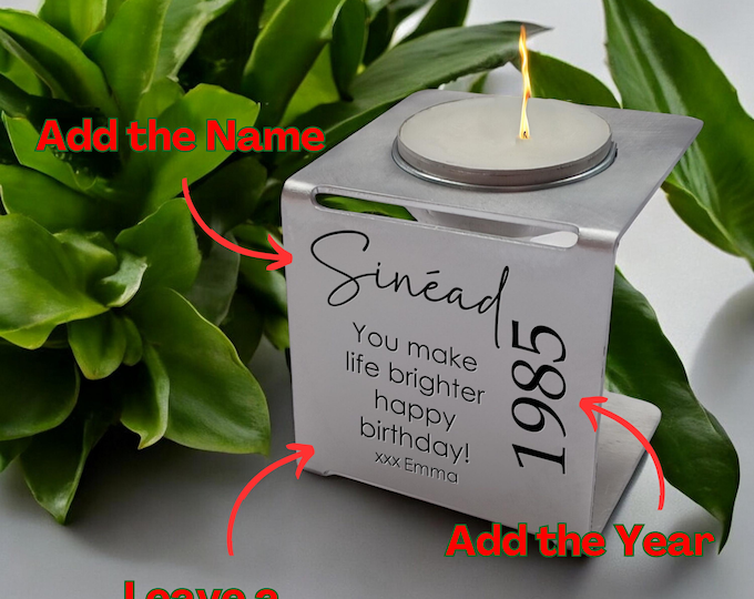 Any Age Personalised Tealight Holder – Custom Birthday Gift for Her, Friend, Mum or Sister – Unique Candle Decoration Idea