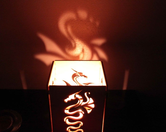 Dragons shade Wooden Tea Light Lantern Candle Holder