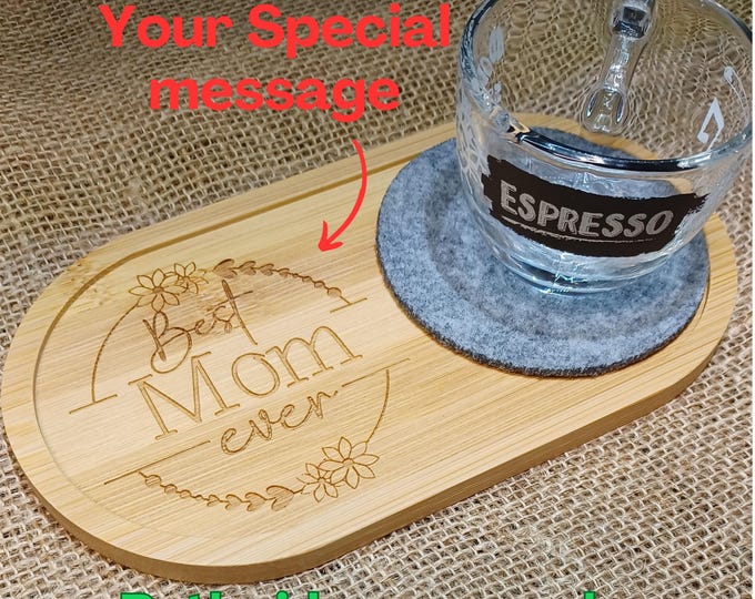 Best Mom Gift Mother's Day Service Tray with engraving Birthday Best friend Christmas Small gift Wooden decoration with felt coasters
