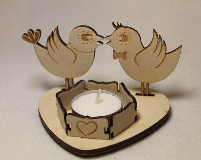 Valentine's Day Tea Light Garden Bird Candle Holder Wooden Lantern