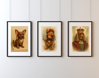 LEGO Watercolour Custom Pet Portrait – 3 Styles: , Royal  – Pet Memorial, Birthday or Anniversary Gift – Dog  Cat Art from Photo SET OF 3
