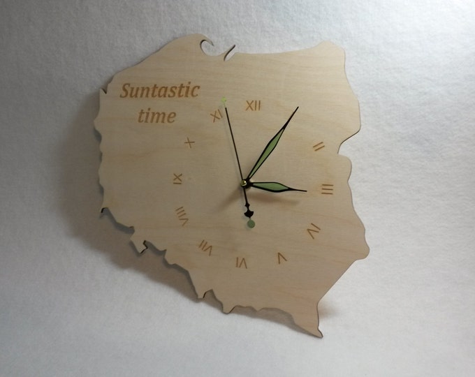 Unique Shape Bespoke Poland Country Clock Polish Map Wooden County Shape