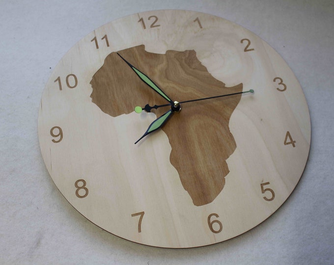 Unigue Shape Bespoke AFRICA Shape Clock AFRICA Map Wooden