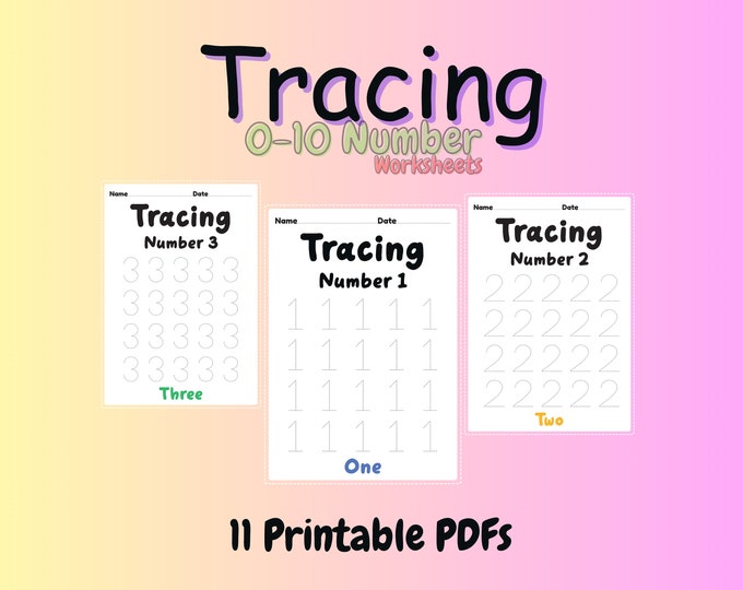 Back to School Montessori Tracing Number 0 to 10 Worksheets for Preschool Kids , Empowering Little Hands