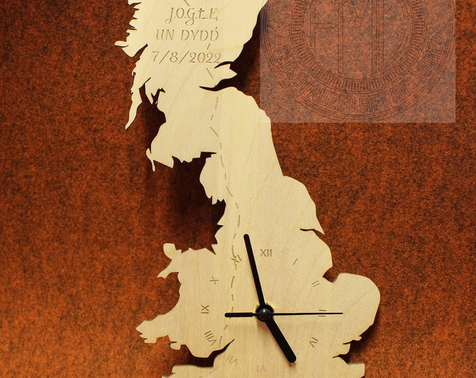 Unique bespoke Great Britain county shape clock wooden map  country UK clock  handmade Ireland  john o groats start and landsend finish