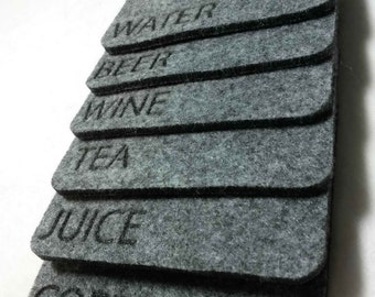 Custom Personal Unique Registered  Designation Felt Coaster Simple Shape Quadrat  Felt  Set of 6 Wine, Water,Tea or YOUR NAME !!!