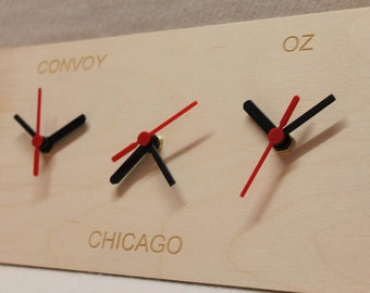 Custom Triple Wall Clock Wooden New York Dublin Sydney Chicago or whatever You Want