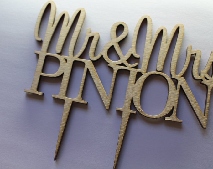 Mr & Mrs Custom Personalised Wedding CakeTopper Wood With Surname Anniversary