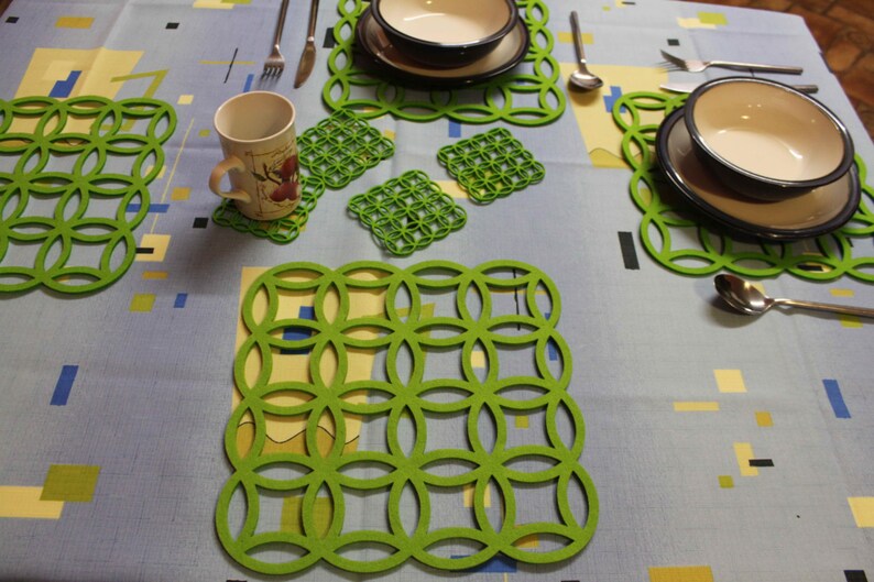 Felt Placemats and Coaster Circle Round Designs Table Mats Set Etsy