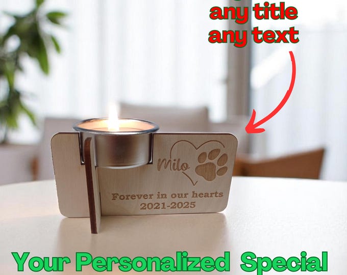 Personalised Pet Memorial Candle – For Dog, Cat, Rabbit, Hamster, Guinea Pig, Bird – Engraved Wooden Tealight with Paw Prints & Name Date