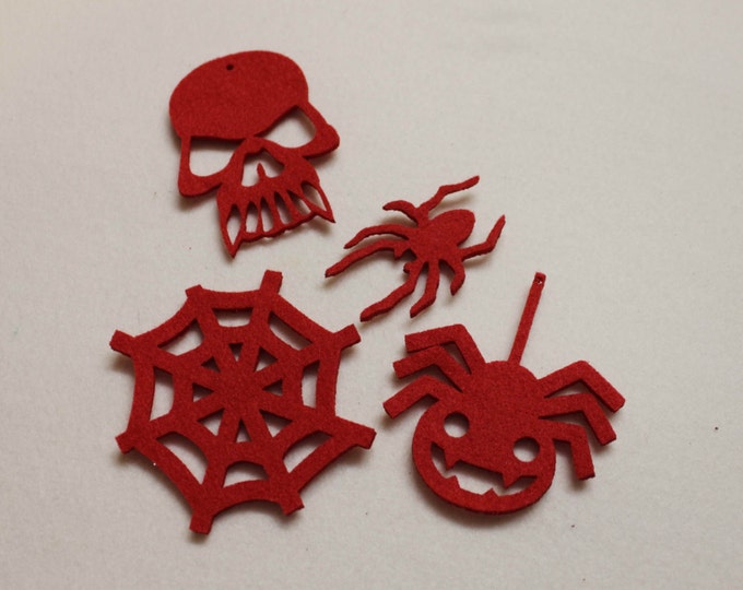 Felt Halloween House Decor Frigde Magnetic set of 4 Skull Spiders Cobweb Ghost