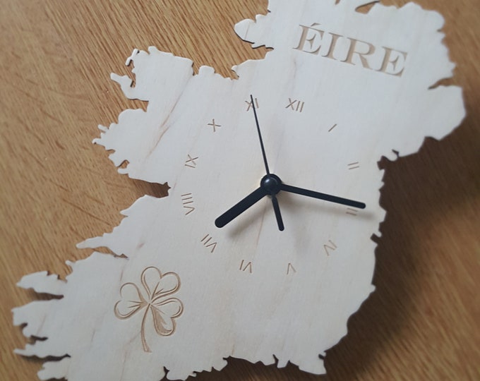 Custom Unique Shape Bespoke IRELAND Country Clock. IRISH Map Wooden  I'm craft Irish gift