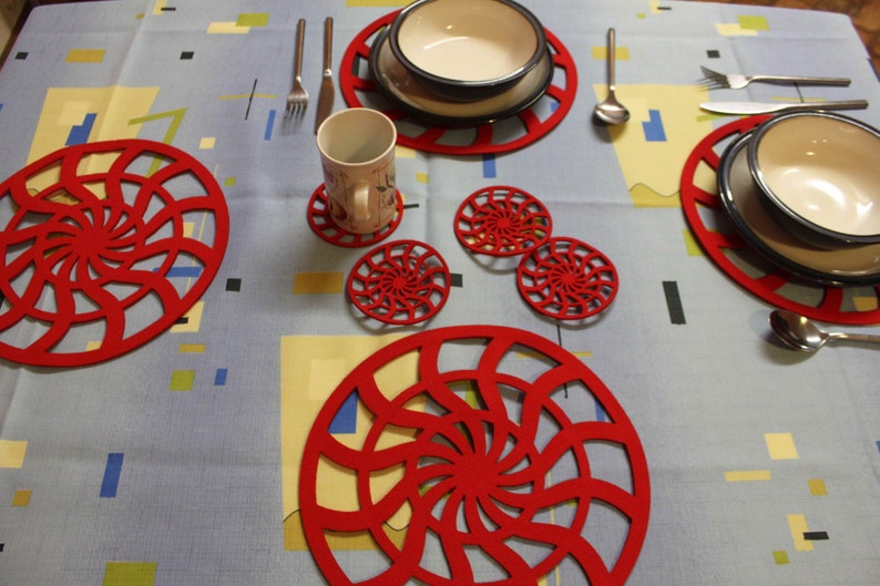 Felt Placemats and Coaster Circle Spiral Helix Designs Table Etsy