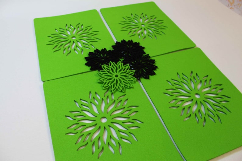 Placemats and Coaster Flames Aster Flower Felt Table Mats Set Etsy