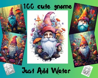 Cute gnomes with mushroom Garden coloring pages Printable Magical Sheets for kids  adult unisex