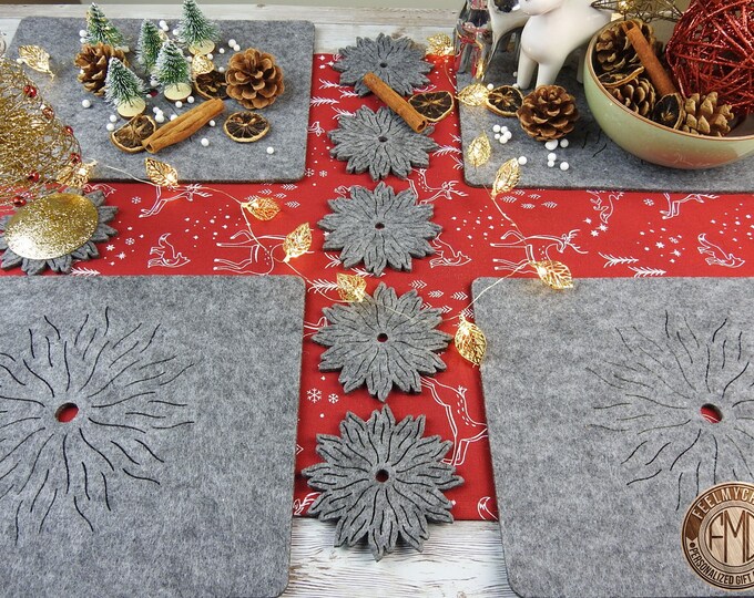 Not only for Christmas Grey and more felt colour Placemats and coaster Flames Aster Flower minimalism cut Felt Table Mats Set of 16 pieces