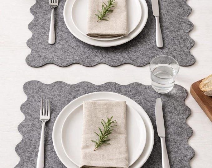 Scalloped Edge Felt Placemats and Coasters Set Elegant Table Decor | Modern Minimalist Style | Multiple Size Options