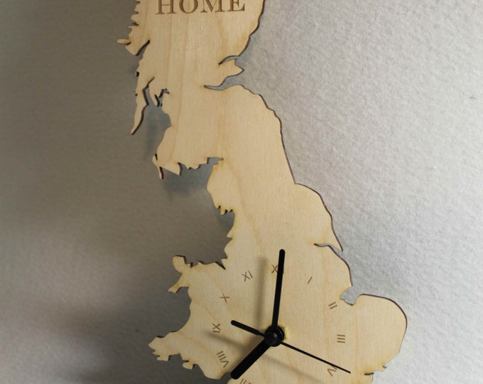 Unique bespoke Great Britain county shape clock wooden map  country UK clock  handmade Ireland