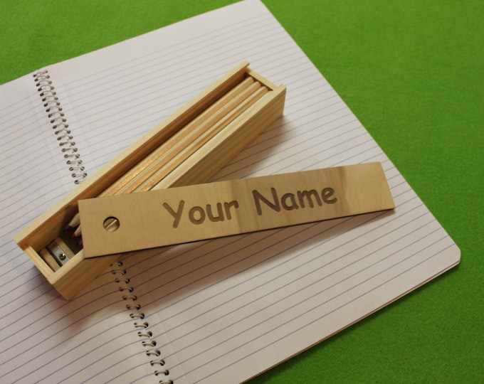 Custom Back to School Personalised Unique Wood Wooden Pencil Case Box pencil and sharpener