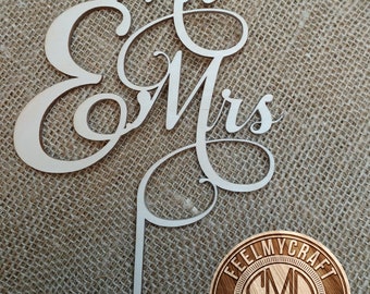 Mr and Mrs Cake Topper, Wedding Cake Topper Sweet Calligraphy