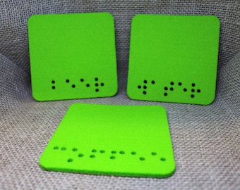 Braille Alphabet Coaster Custom Personal Registered  Designation Felt Coaster Shape Quadrat  Set of 6  YOUR IDEA